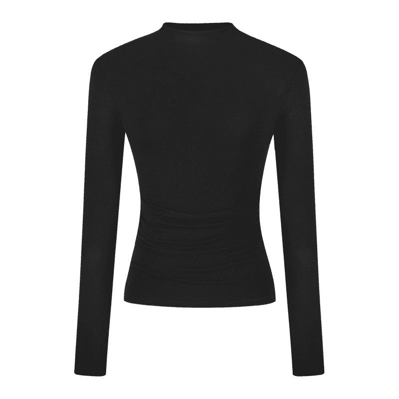 Womens Slim Fit Long Sleeve Pleated Top