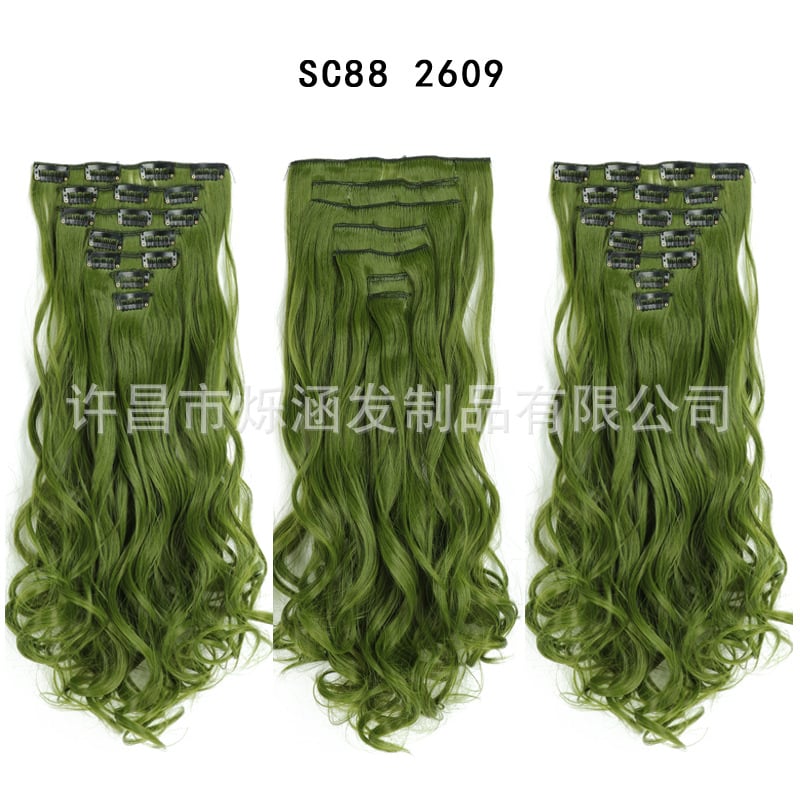 Seven Piece Wig Piece 16 Card Women Chemical Fibre High Temperature Silk Wig Long Curly Hair