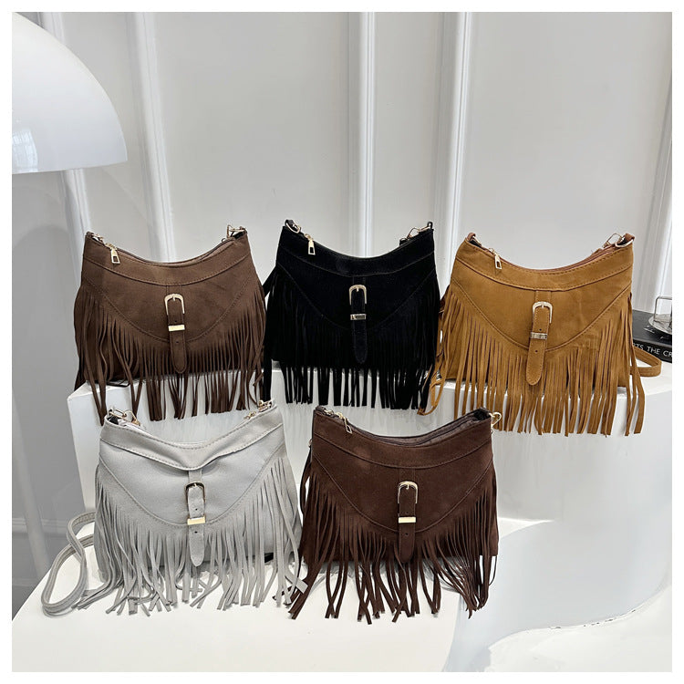Retro PU Tassel Shoulder Handbag Tote Bag
