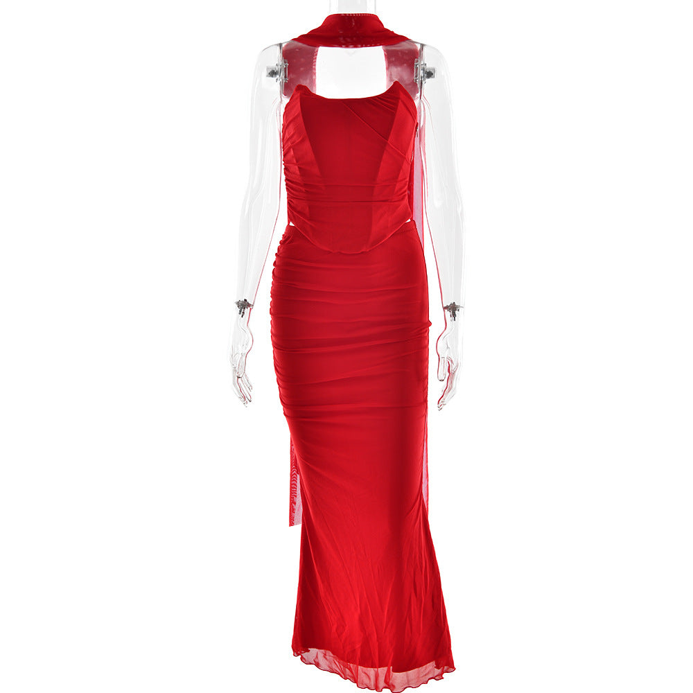Womens Halter Neck Bodycon Dress Set