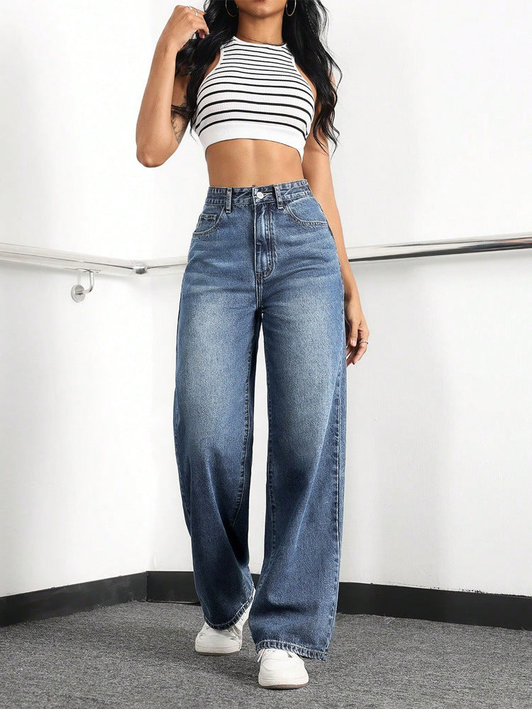 Wide-leg high-waisted jeans