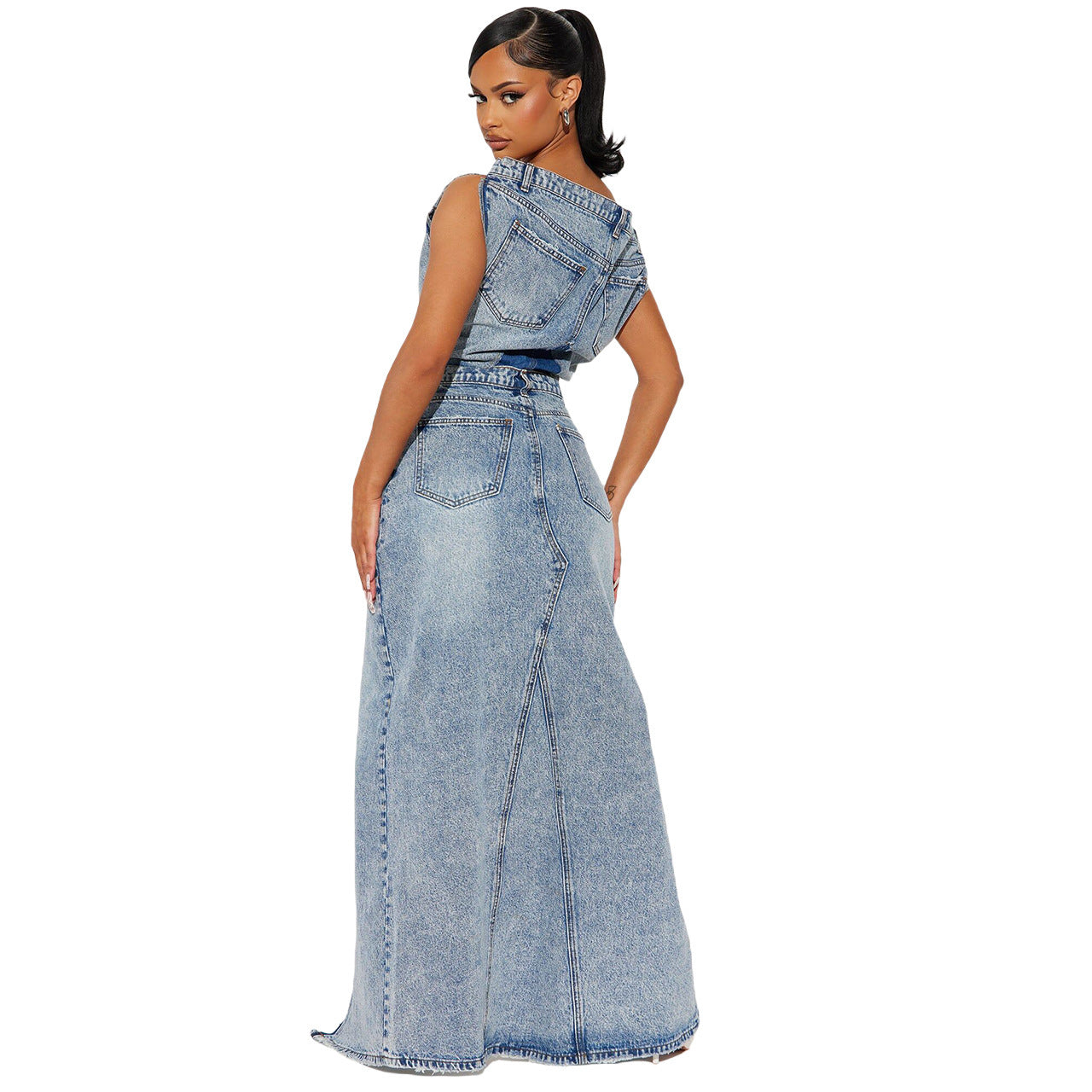 Women's Denim Skirt Suit Retro Split Design