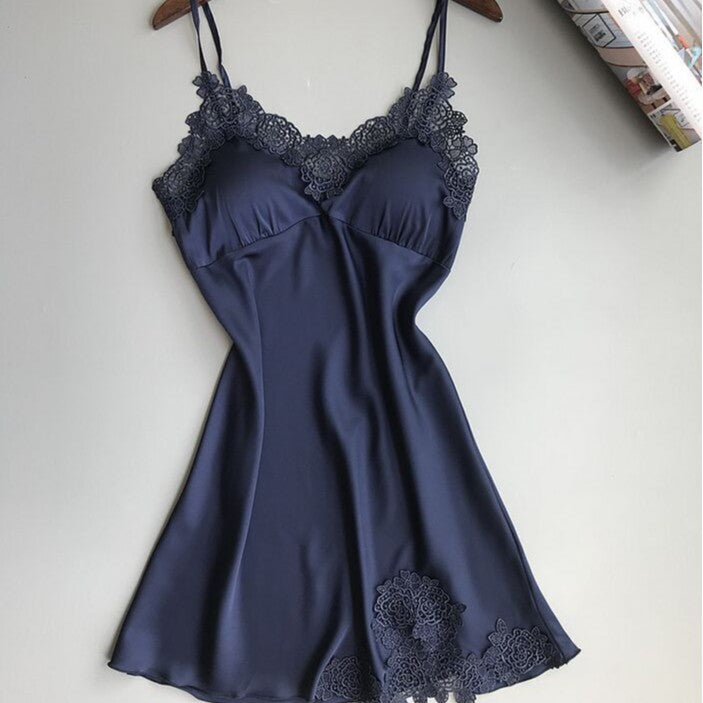 Women Summer Ice Silk Lace Nightgown