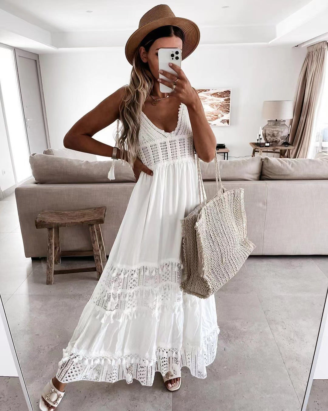Womens Sleeveless V-Neck Dress