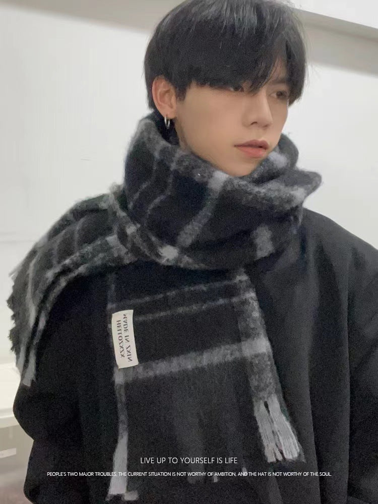 Soft Imitation Cashmere Plaid Scarf with Tassels for Winter