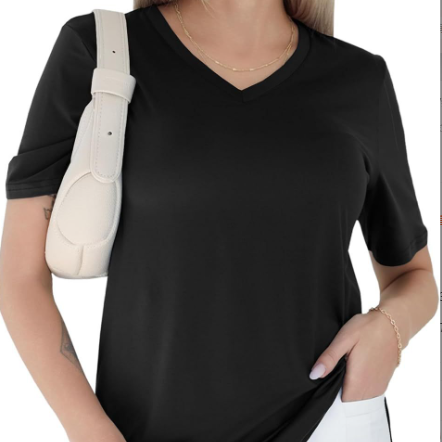 V-neck loose, straight-shoulder short-sleeved T-shirt