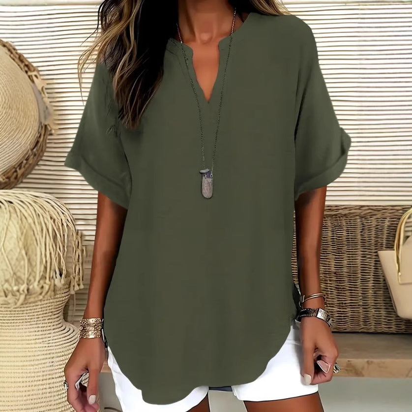 Loose solid-color casual shirt for women