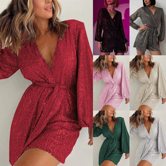Sequined long-sleeved dress