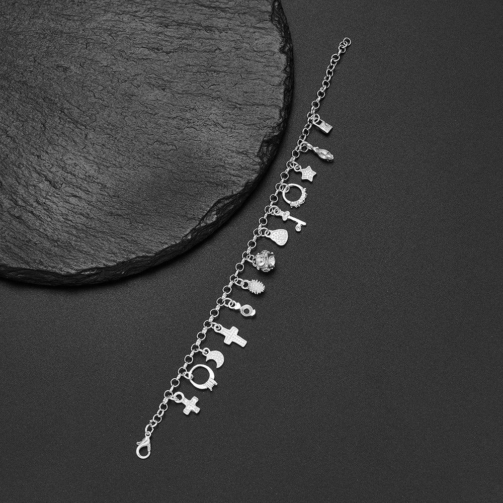 Multi-Pendant Alloy Bracelet with Diamond Accents