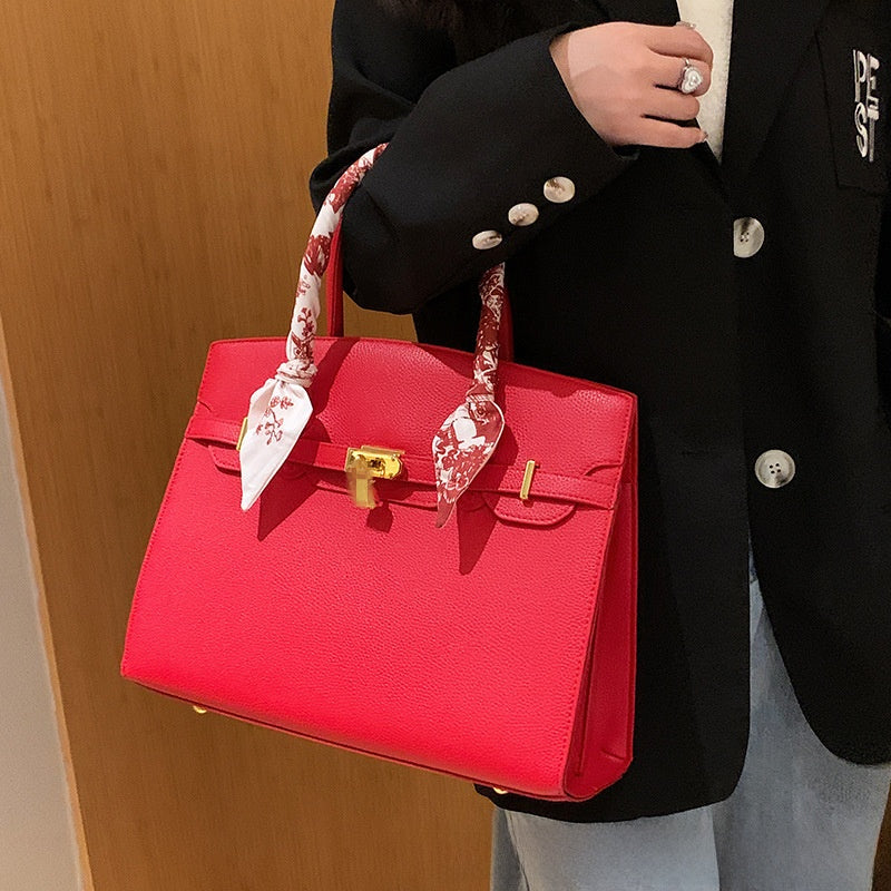 Women's Fashion Lock Scarf Kelly Bag Crossbody Tote Bag