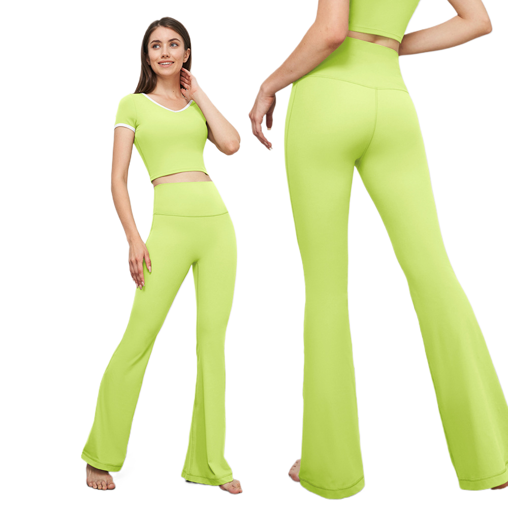 High elasticity micro-ruffled yoga pants, sheer high-waisted wide-leg pants