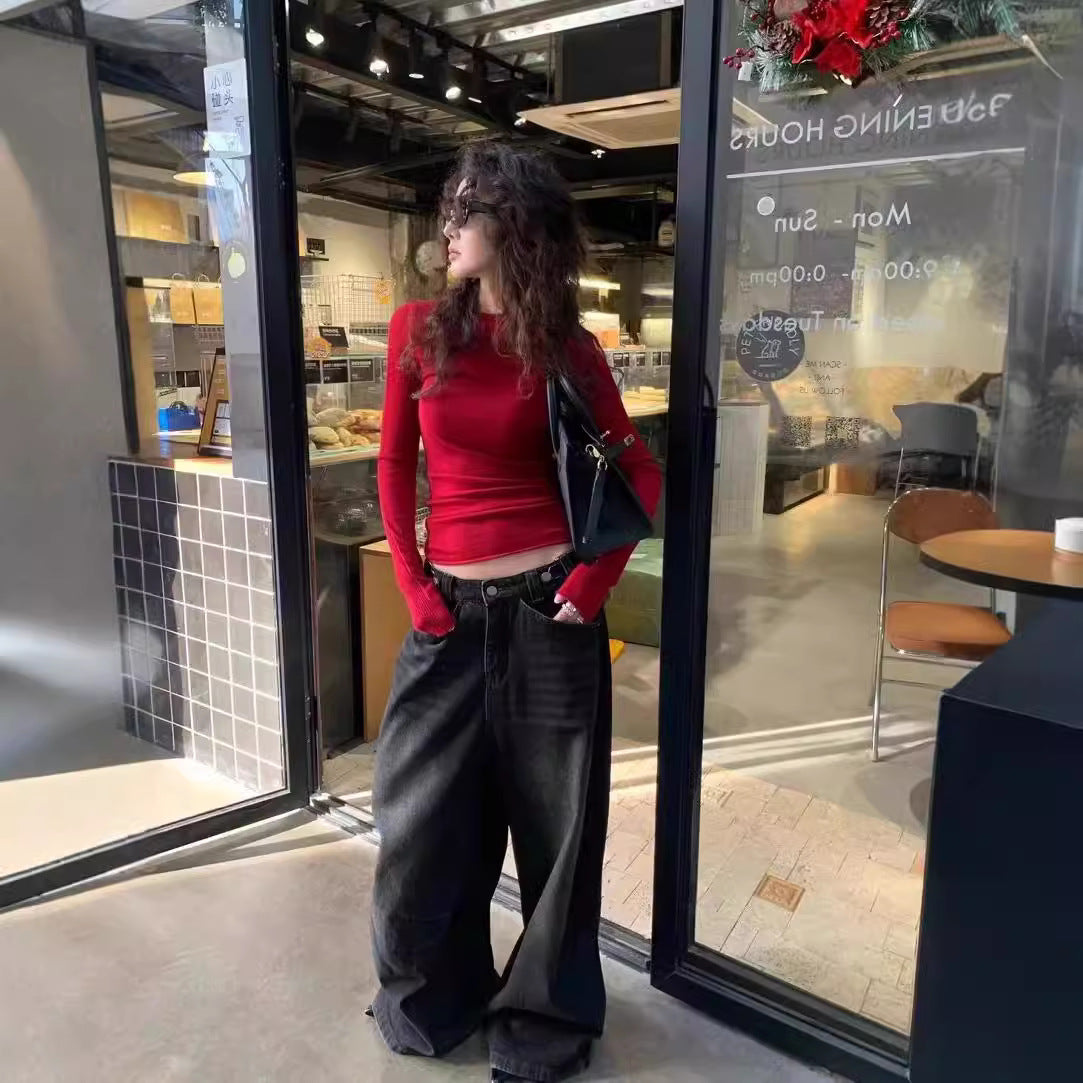 Red Slim-fit Wool Sweater for Women