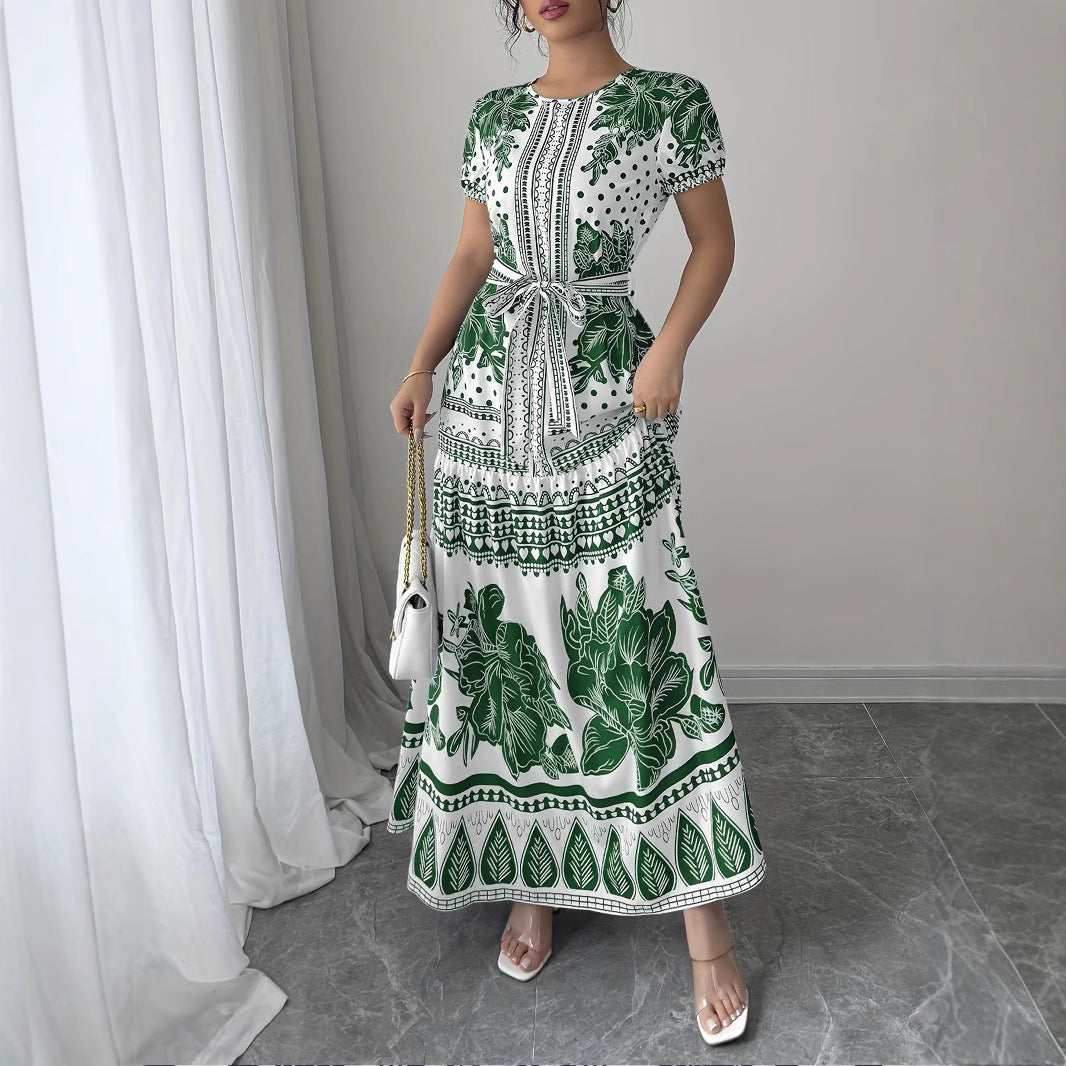 Lace-Up Elegant Ruffled Short-Sleeved Dress