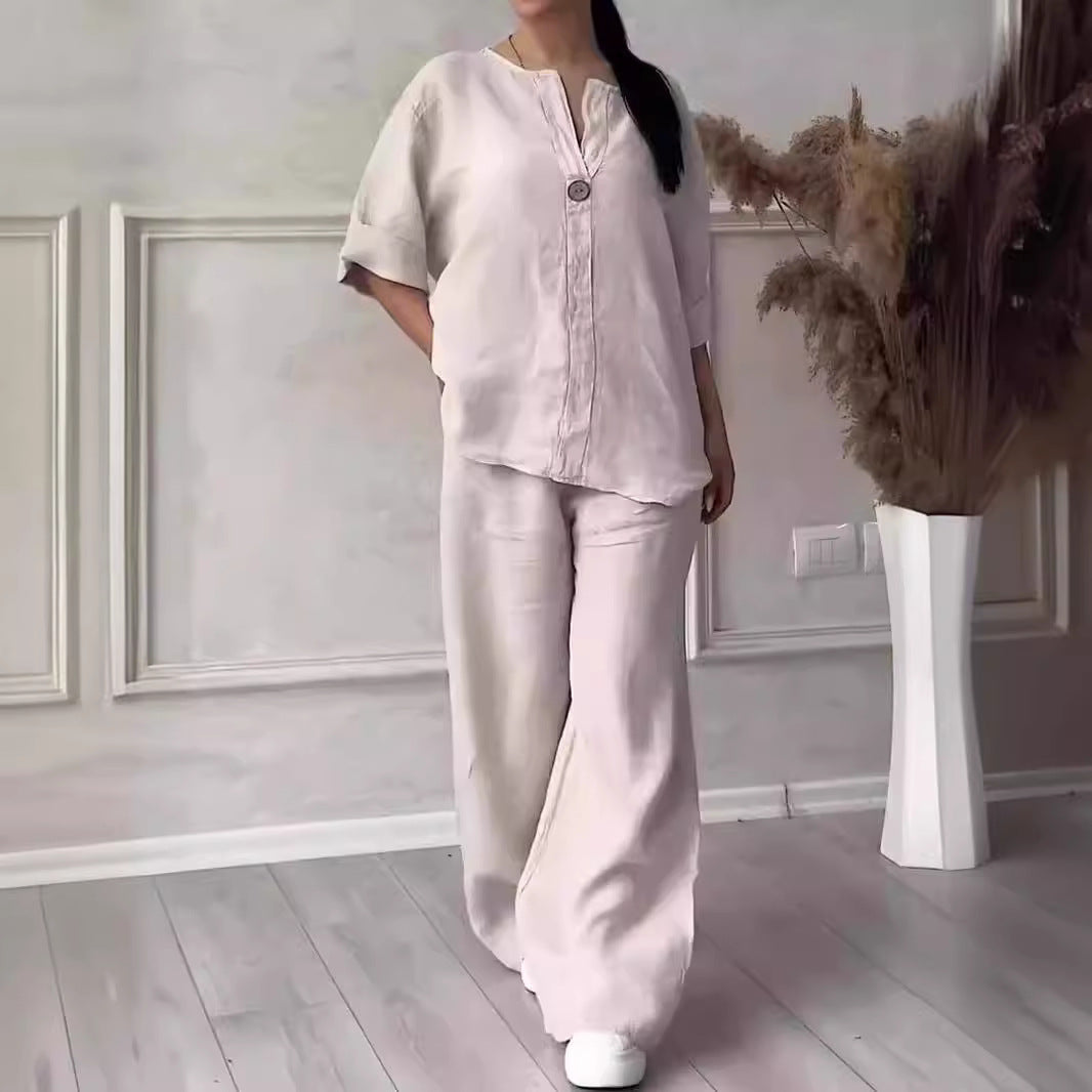 Women's Casual Cotton Linen Suit Set