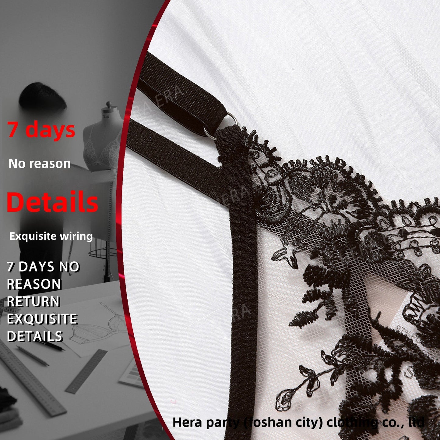 Sexy lingerie see-through mesh embroidered strap set