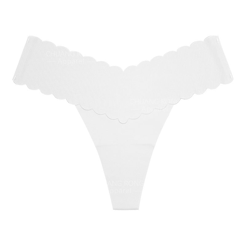 Large Size Wavy Edge Women's Underwear V-Shaped Low-Waist One-Piece Seamless Sexy Pure Cotton Crotch Breathable Fitness Thong for Women