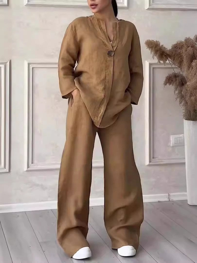 Women's Casual Cotton Linen Suit Set