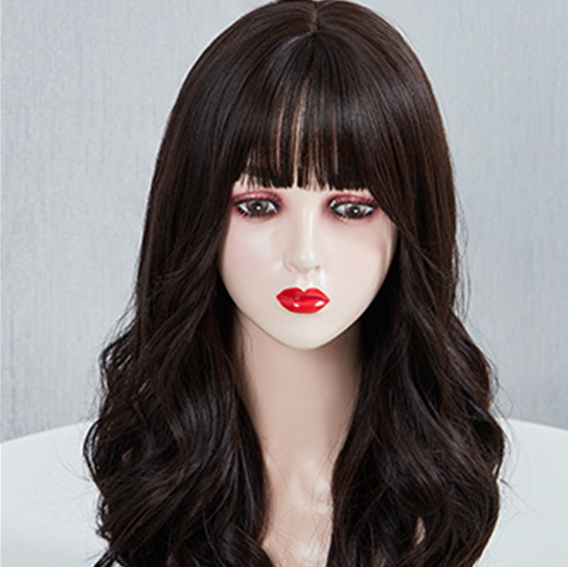 Wig Women's Long Hair Full Head Cover Large Wave Long Curly Hair Cyber Celebrity Cartoon Bangs Face Realistic Natural Wig Cover