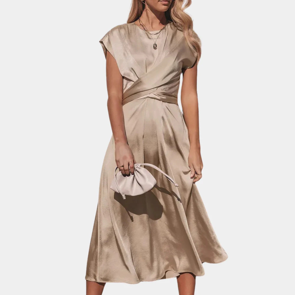 Satin Sleeveless Women's Dress with Ruffled Details