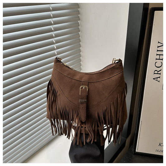 Retro PU Tassel Shoulder Handbag Tote Bag