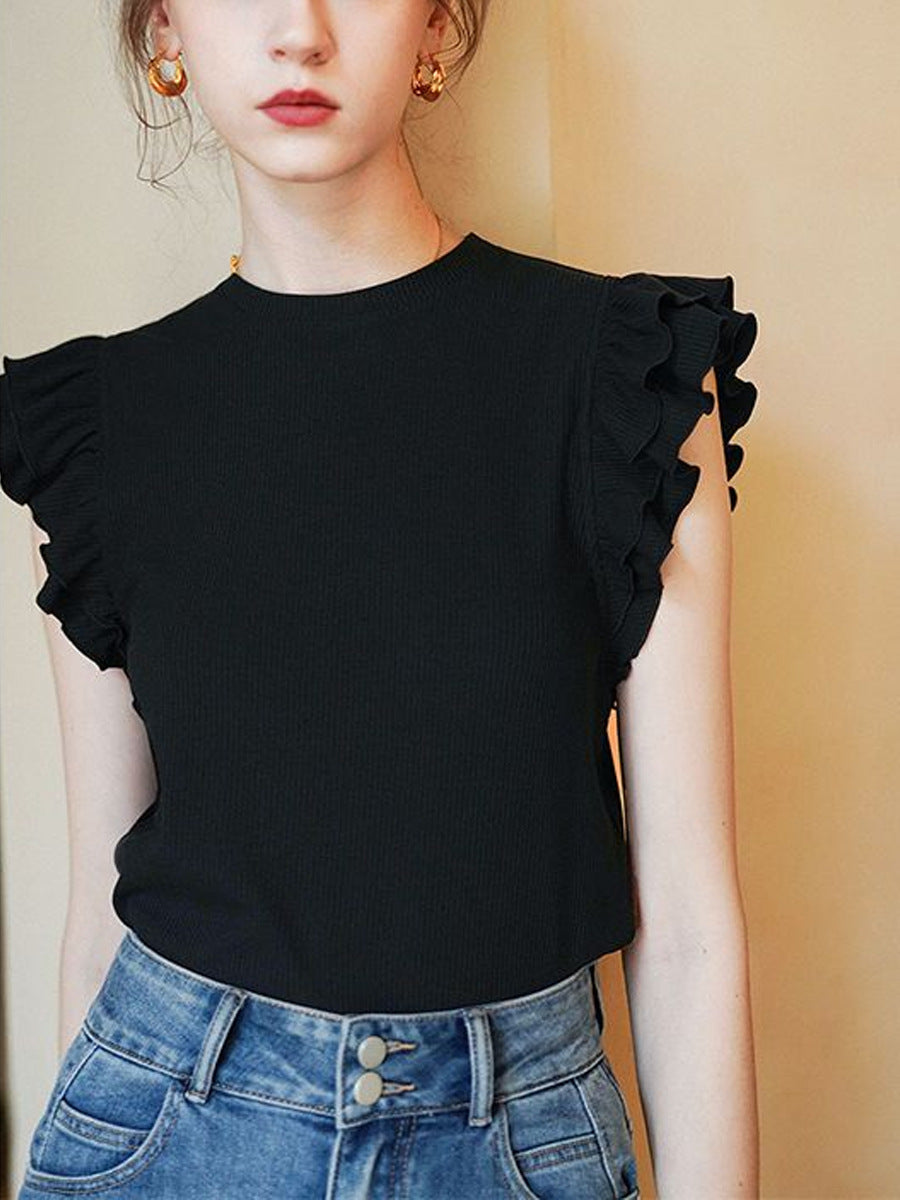 French-style Sleeveless Design T-shirt