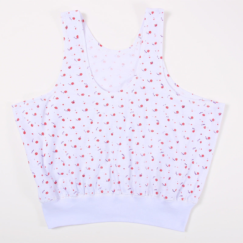 Printed Summer Middle-aged and Elderly Short Vest Underwear Women's Cotton Large Size Elder's Undershirt Bra Mother's Sling Thin Vest
