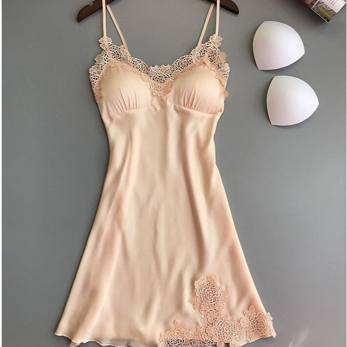 Women Summer Ice Silk Lace Nightgown