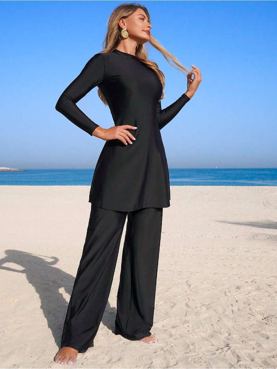 Long Sleeve Swimsuit Dress with Lace-Up Waist