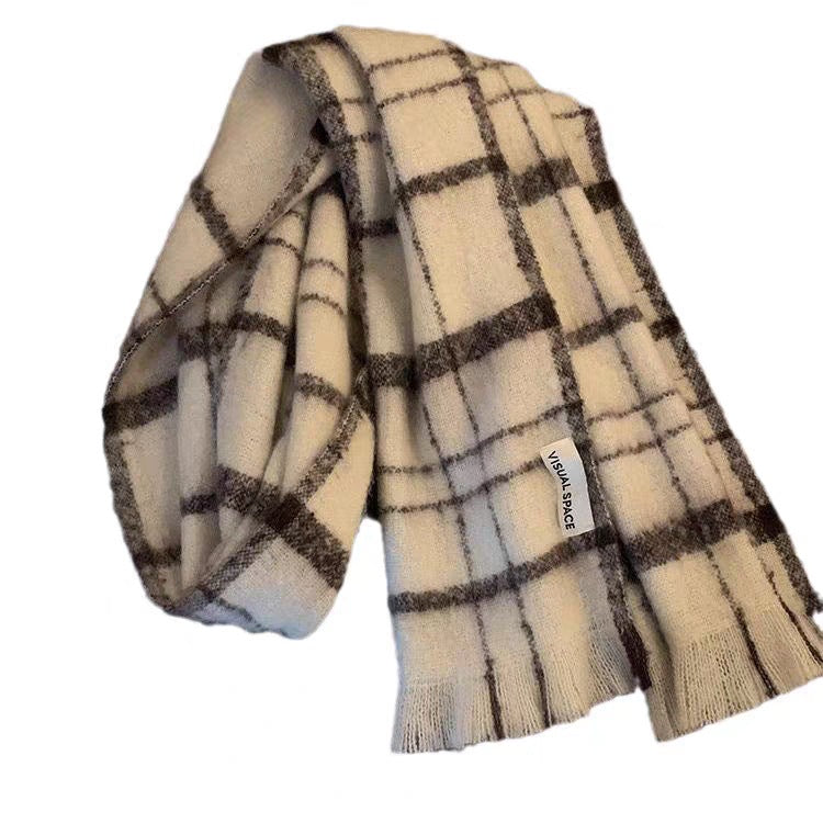 Soft Imitation Cashmere Plaid Scarf with Tassels for Winter