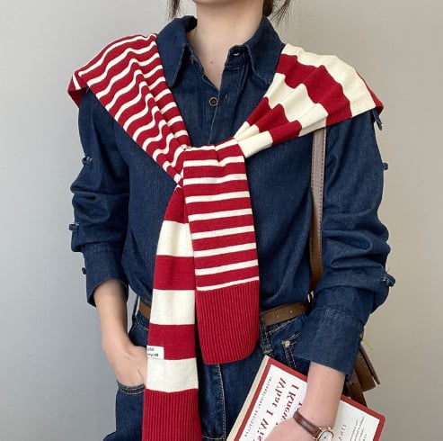 Striped shawl outerwear
