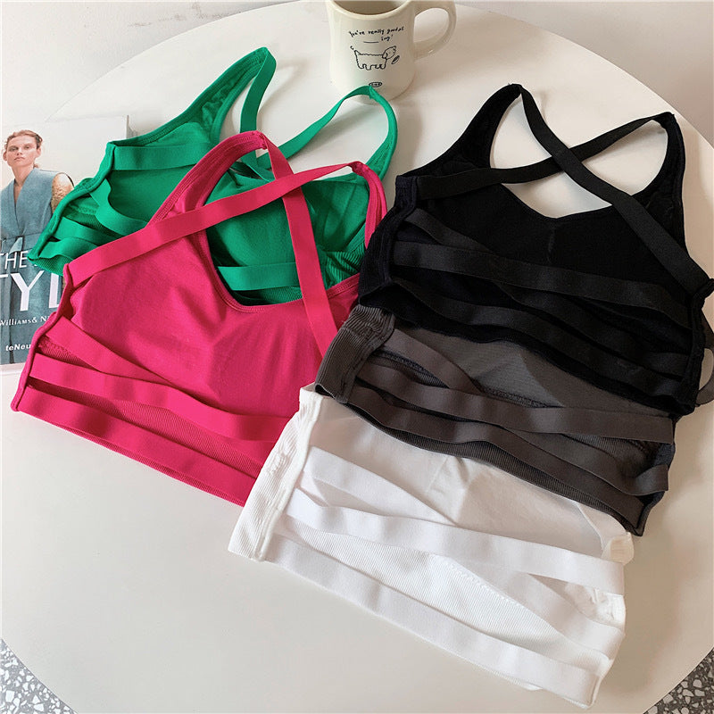 Hot Girl Sexy Beautiful Back Knitted Camisole Women's Inner Wear Summer No Rims with Breast Pads Bottoming Outer Top