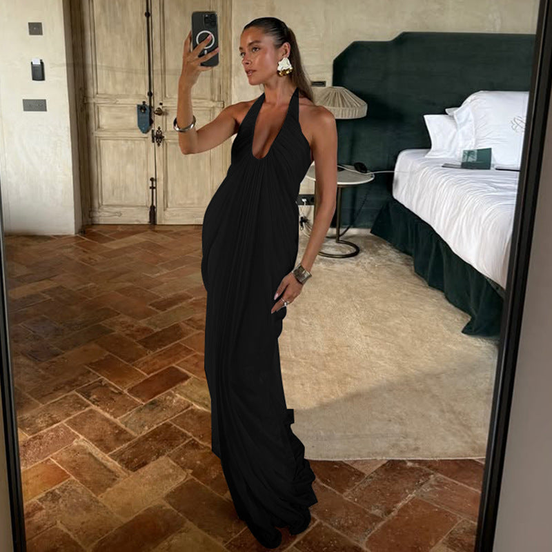 Summer Backless Halter Neck Mesh Dress