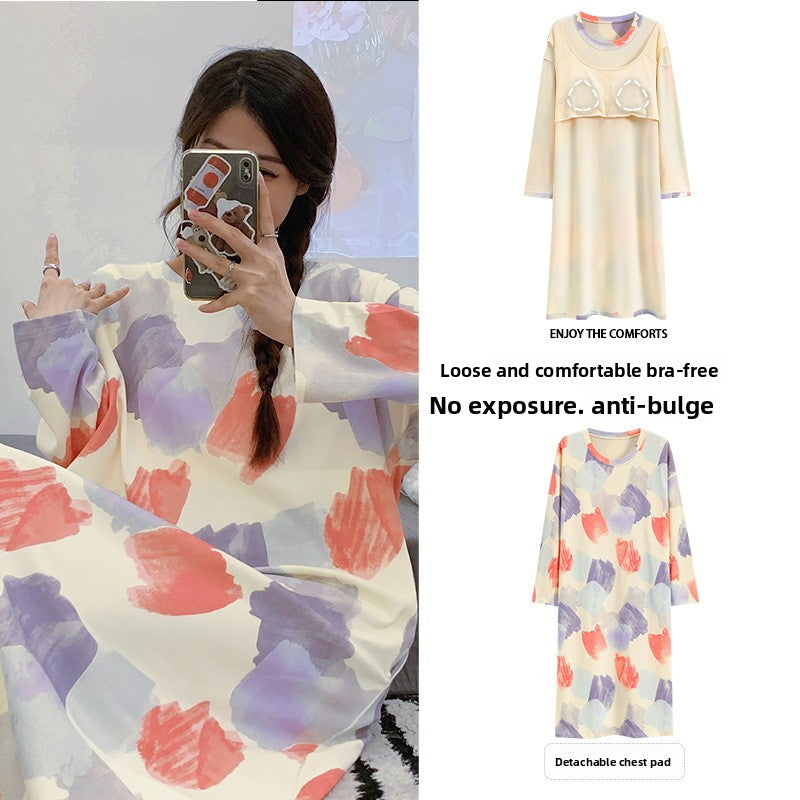 Women's Pure Cotton Long Sleeve Sleep Dress