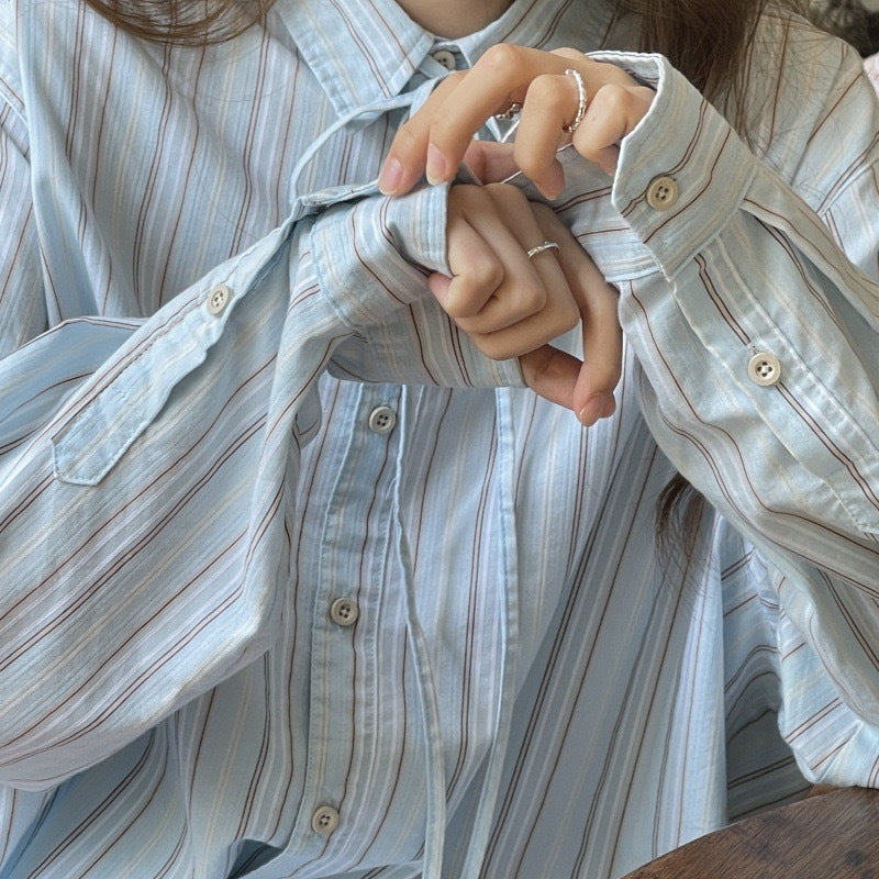 Womens Blue Striped Loose Shirt