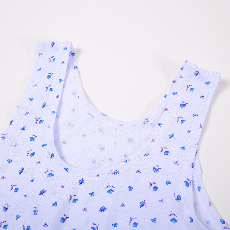 Printed Summer Middle-aged and Elderly Short Vest Underwear Women's Cotton Large Size Elder's Undershirt Bra Mother's Sling Thin Vest