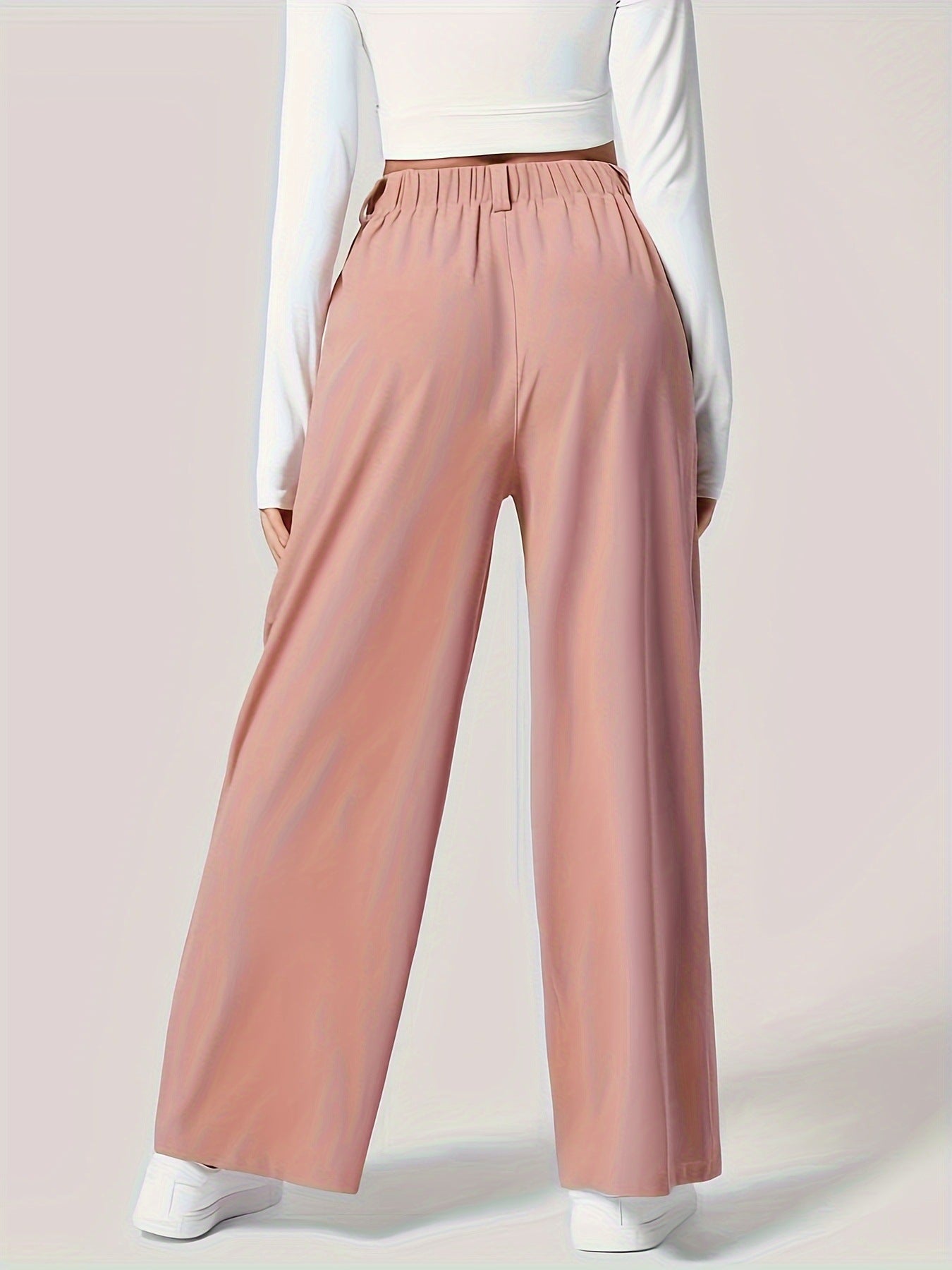 Women's High Waist Wide Leg Pleated Waffle Casual Trousers