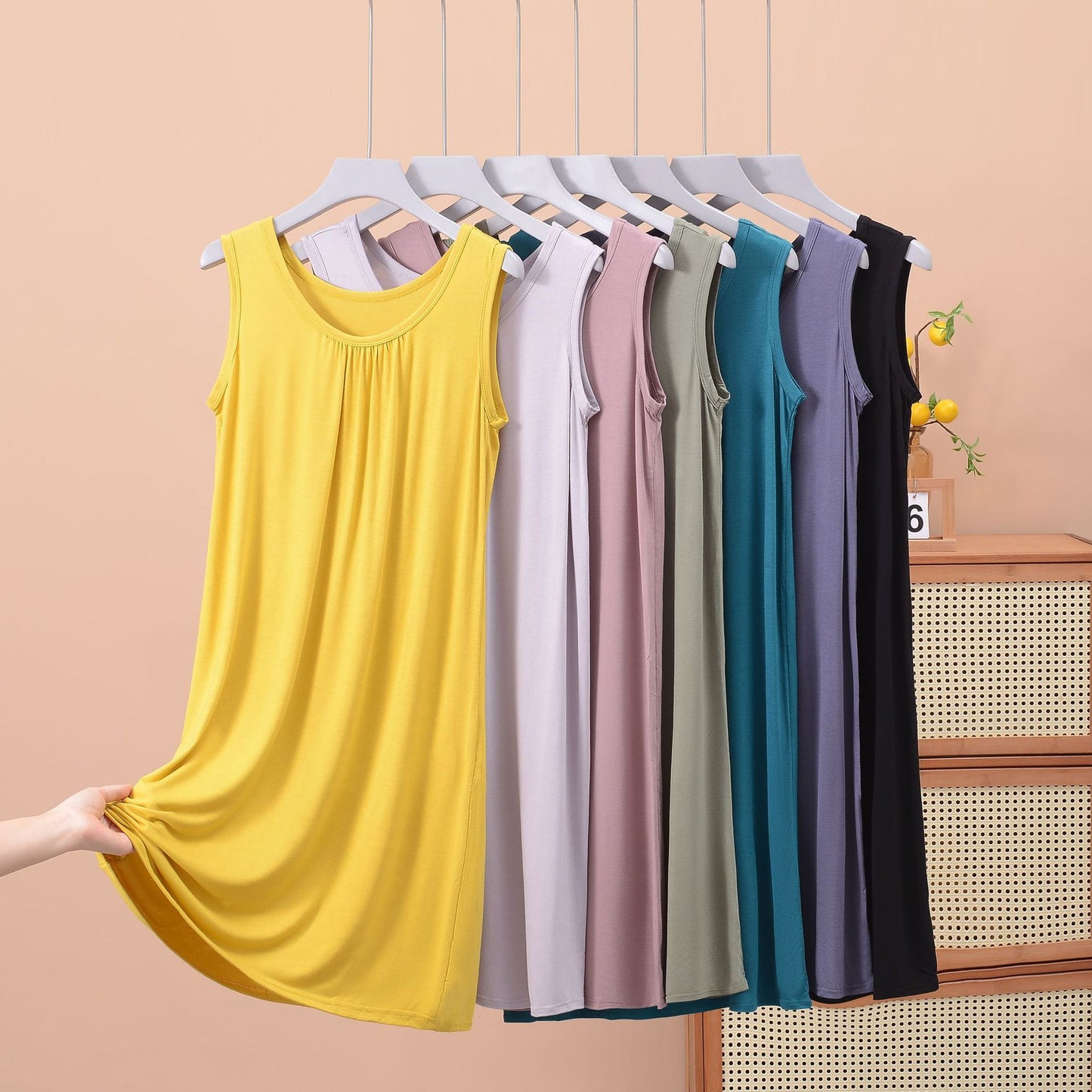 Round Neck Ruffled Sleeveless Loose Fit Maxi Dress for Plus Size - Solid Color Casual Home Dress