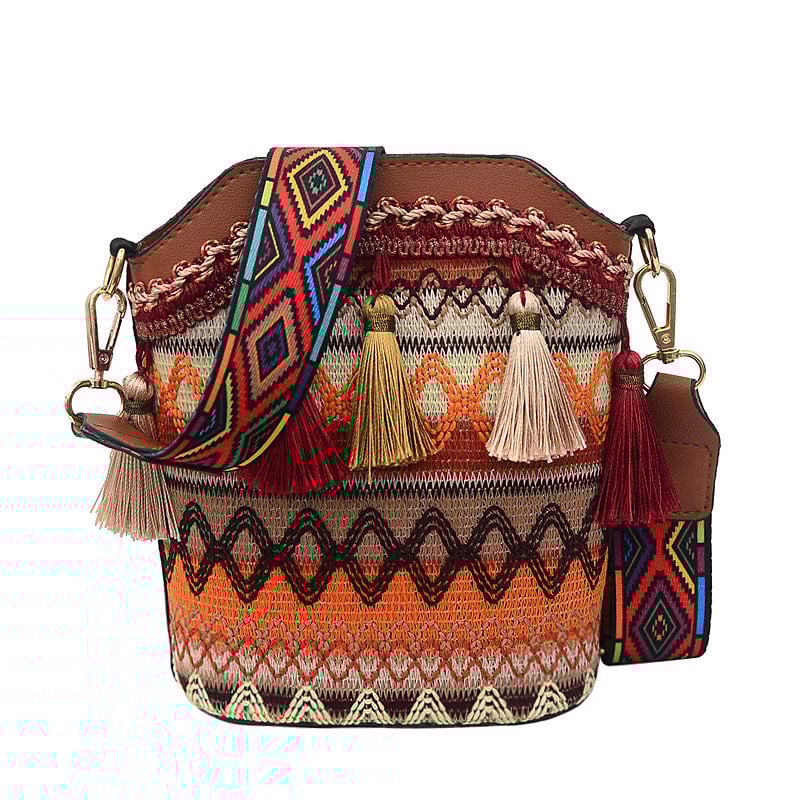 Women's Bag Fashion Women's Bag Shoulder Bag Korean Ethnic Style Tassel Crossbody Small Bag Women's Bucket Bag