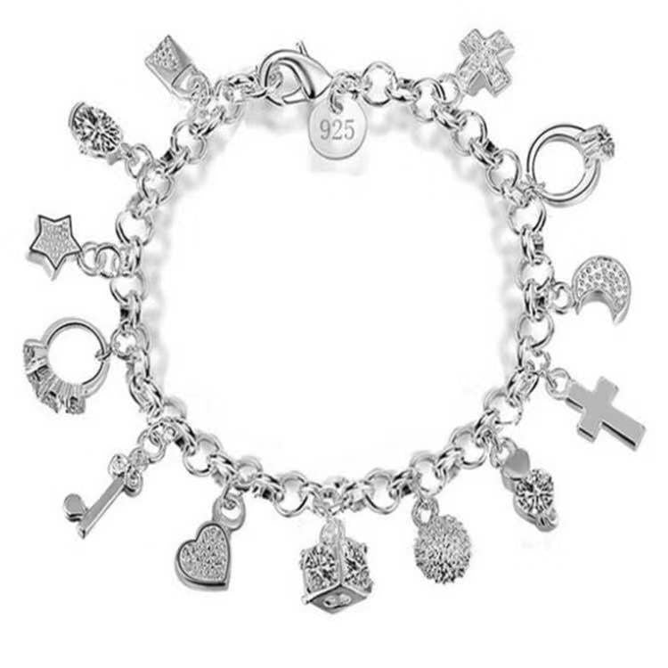 Multi-Pendant Alloy Bracelet with Diamond Accents