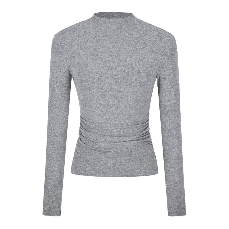 Womens Slim Fit Long Sleeve Pleated Top