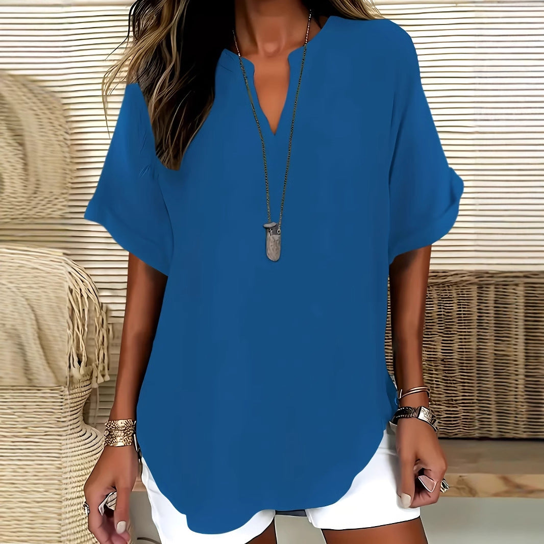 Loose solid-color casual shirt for women