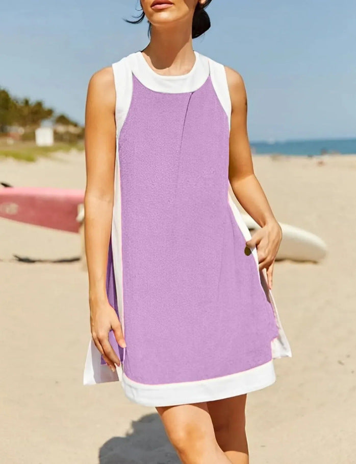 Casual multi-color round-neck sleeveless set