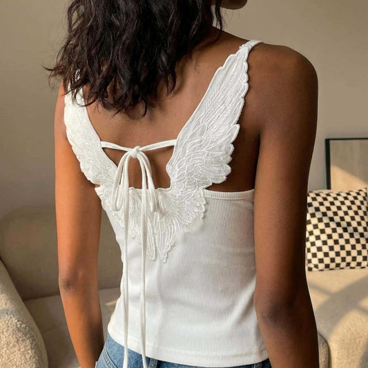 Y2K Wing Design Slim-Fit Strappy Camisole Top