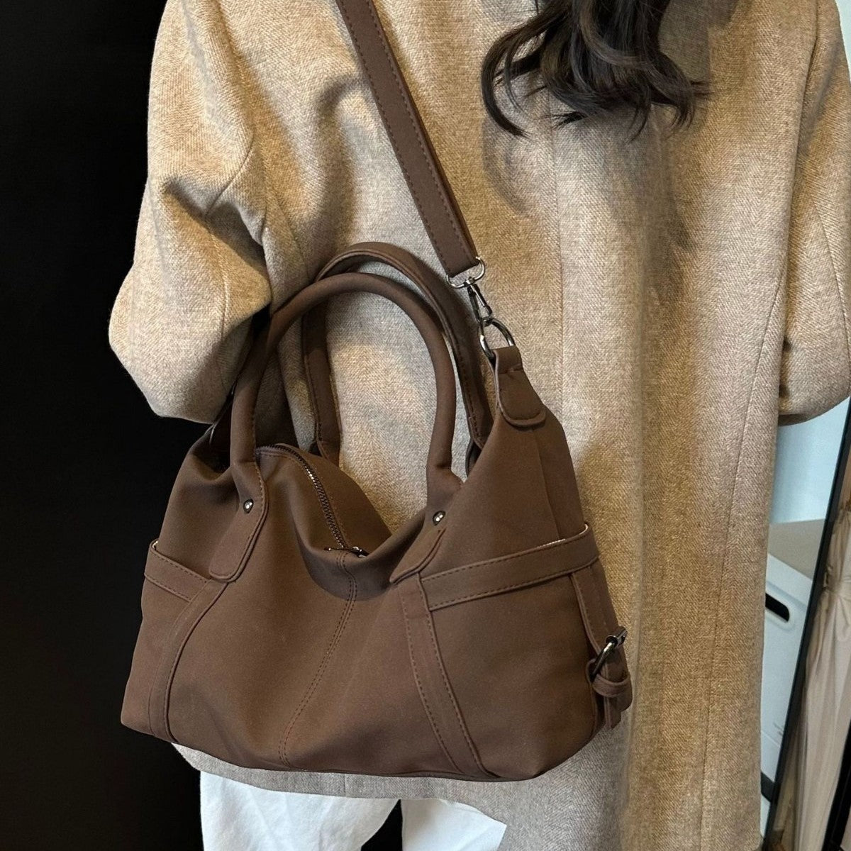 Womens Matte Tote Shoulder Bag