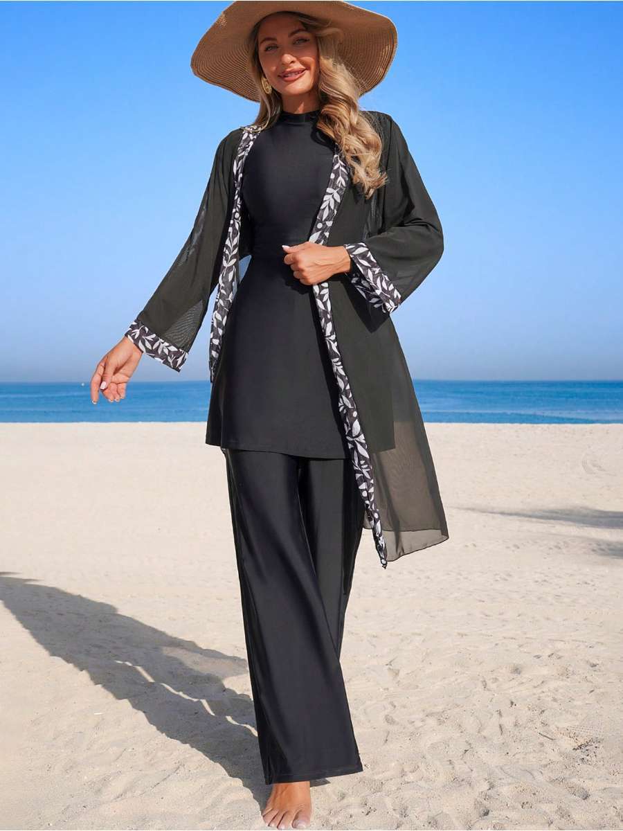 Long Sleeve Swimsuit Dress with Lace-Up Waist