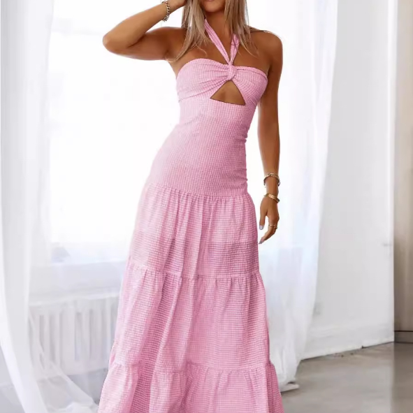 Long sleeve halter top dress without sleeves