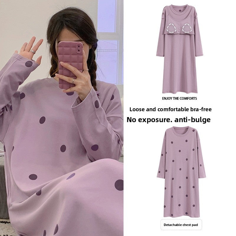 Women's Pure Cotton Long Sleeve Sleep Dress