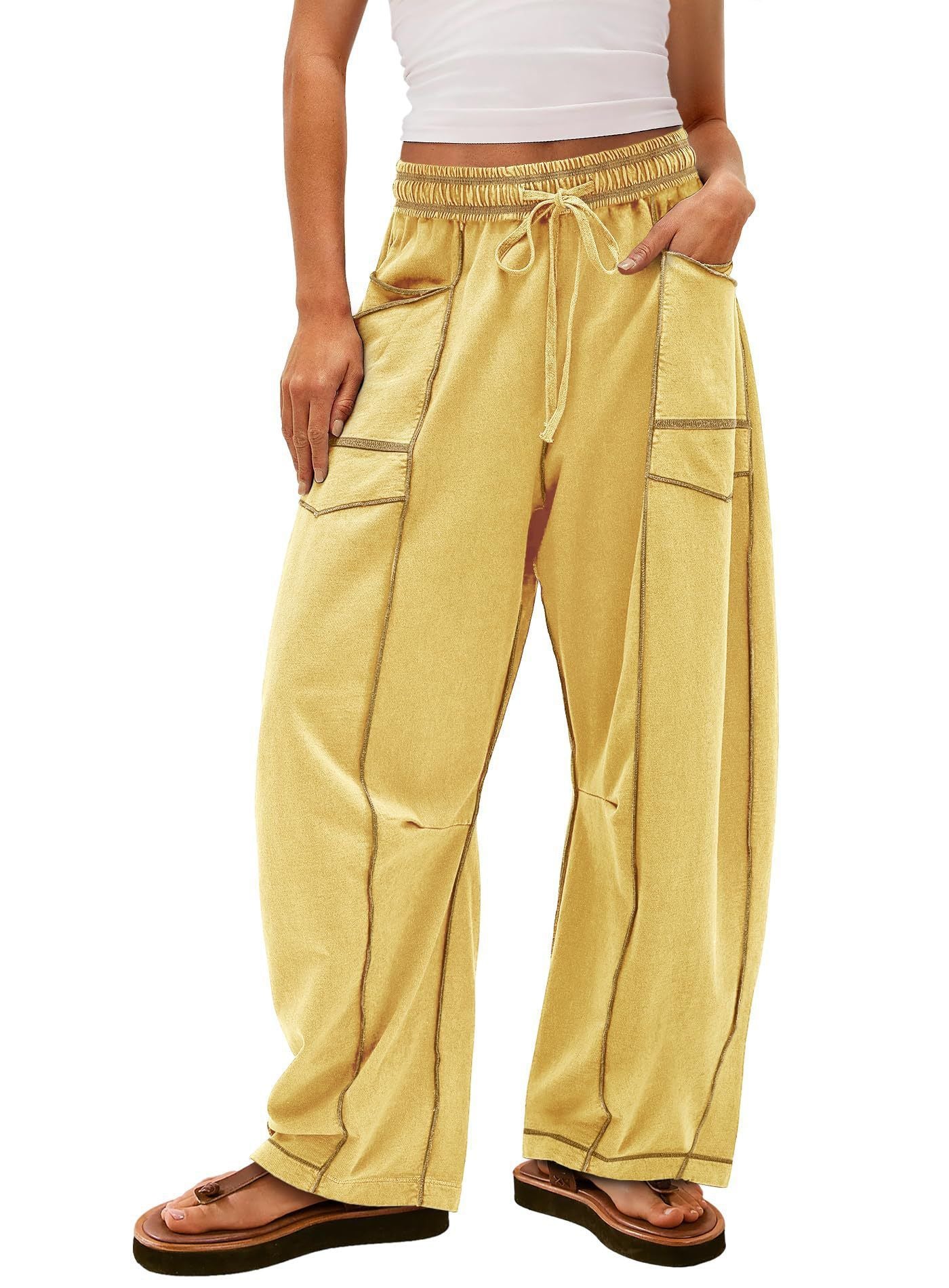 Summer wide-leg pants, drawstring waist casual pants and sweatpants