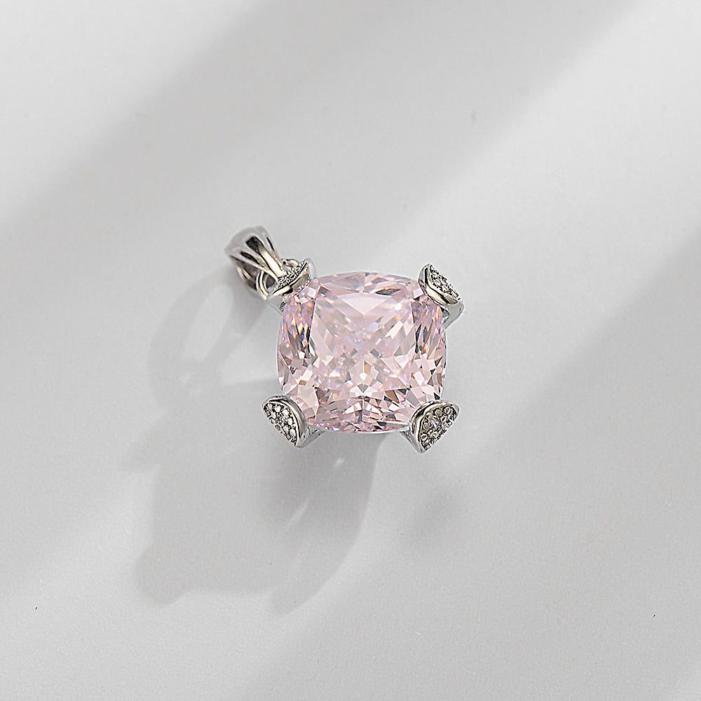 K936 White Gold 11 � 11 Princess Square High Carbon Diamond American Pink White G Pendant Main Stone 11 karat Simple Necklace