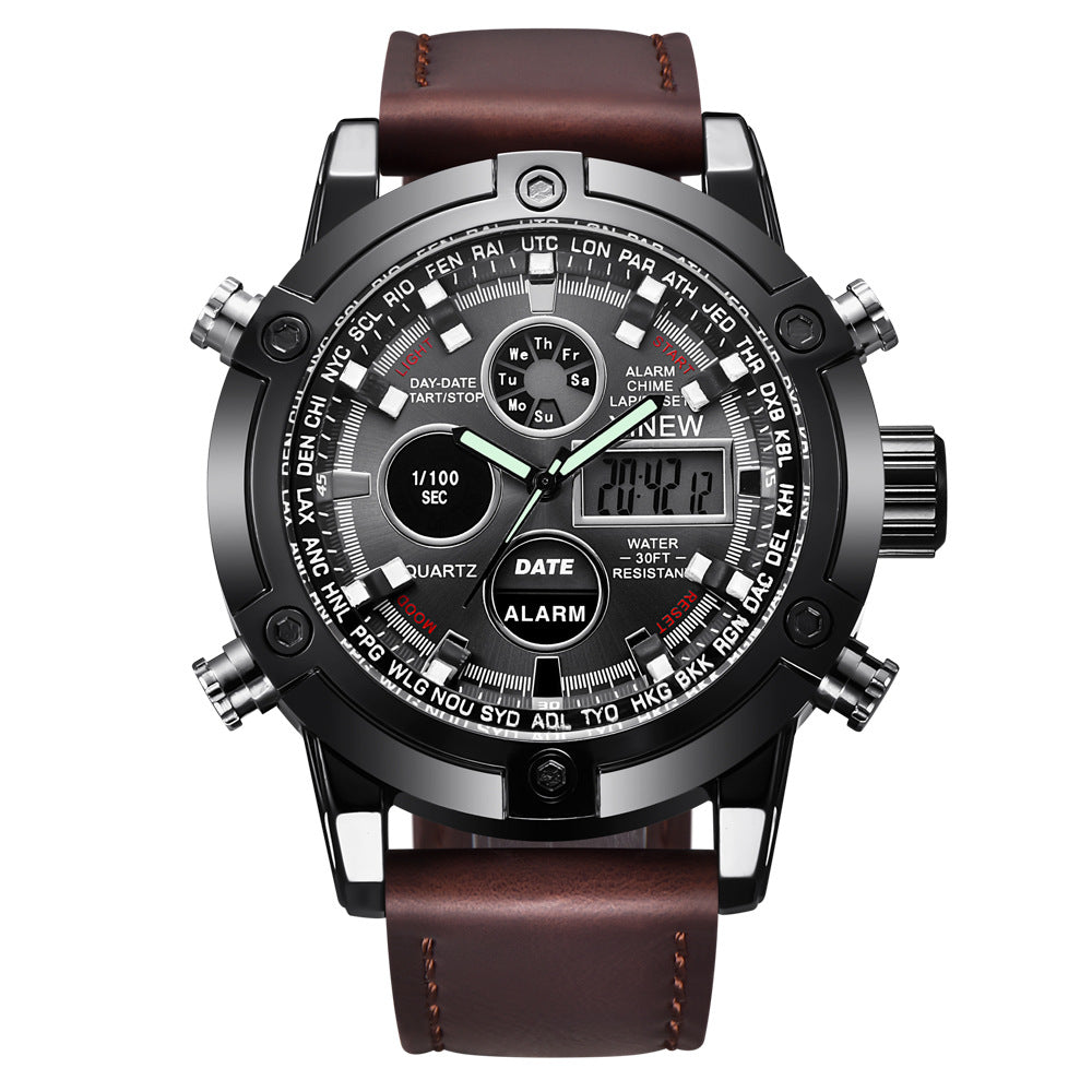Chronograph Business Watch Mens Leather Digital Wristwatches